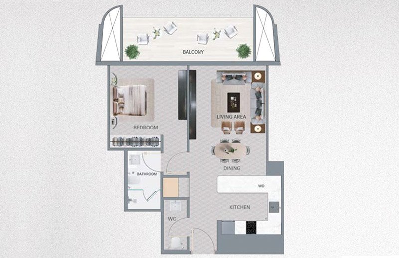 Binghatti Mercedes Benz Places 1BR Apartment Floor Plan