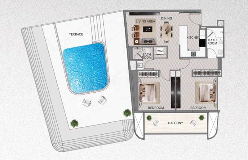 Binghatti Mercedes Benz Places 2BR Apartment Floor Plan