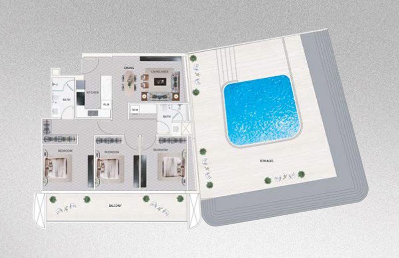 Binghatti Mercedes Benz Places 3BR Apartment Floor Plan